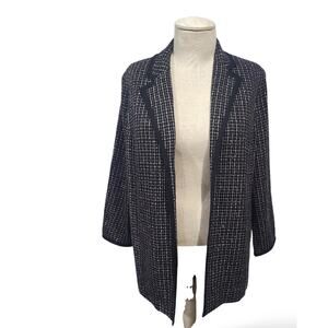 Maggie Barnes SZ 20W Suit Jacket Open Front Tweed Black White NEW Business